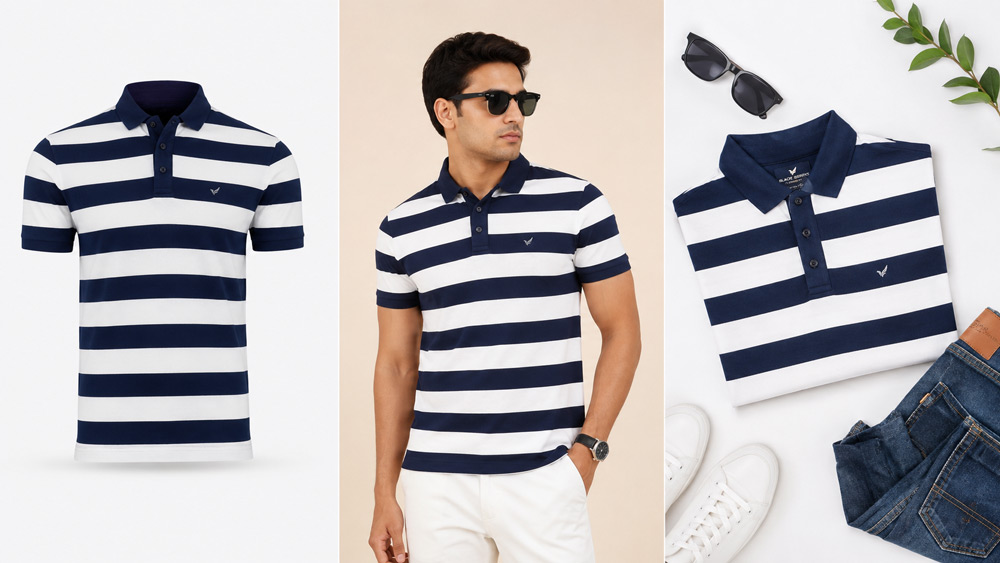 Editorial magazine-style split-screen product photography comparison showing ghost mannequin, model photography and flat lay styles for Amazon Flipkart Myntra sellers Uniqs Studio Delhi