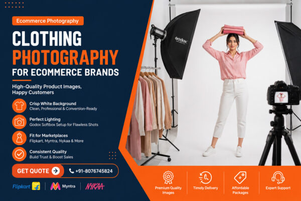 Clothing photography for ecommerce brands with Indian model, Godox softbox lighting and white background studio setup for Flipkart, Myntra and Nykaa listings