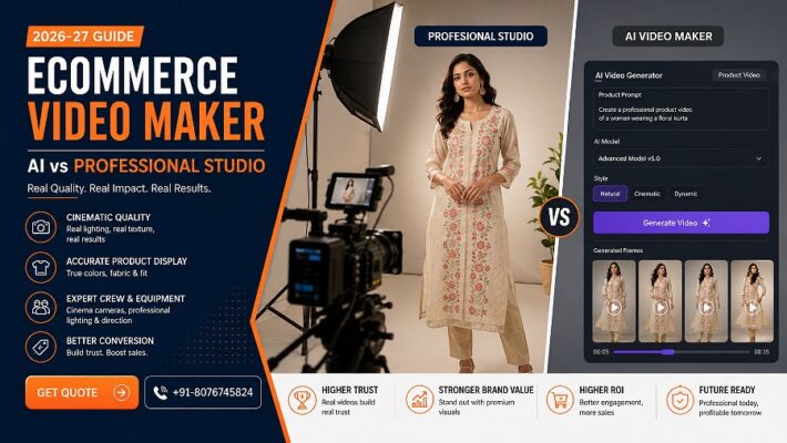 Split-screen premium ecommerce product video comparison with a real Indian fashion model, cinema camera,