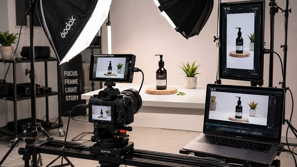 Behind the scenes of professional Ecommerce Videoshoot studio setup at Uniqs Studio Delhi NCR with a mirrorless cinema