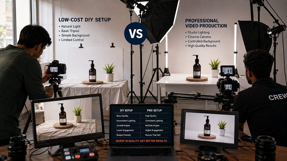Behind the scenes of side-by-side ecommerce product video production comparison