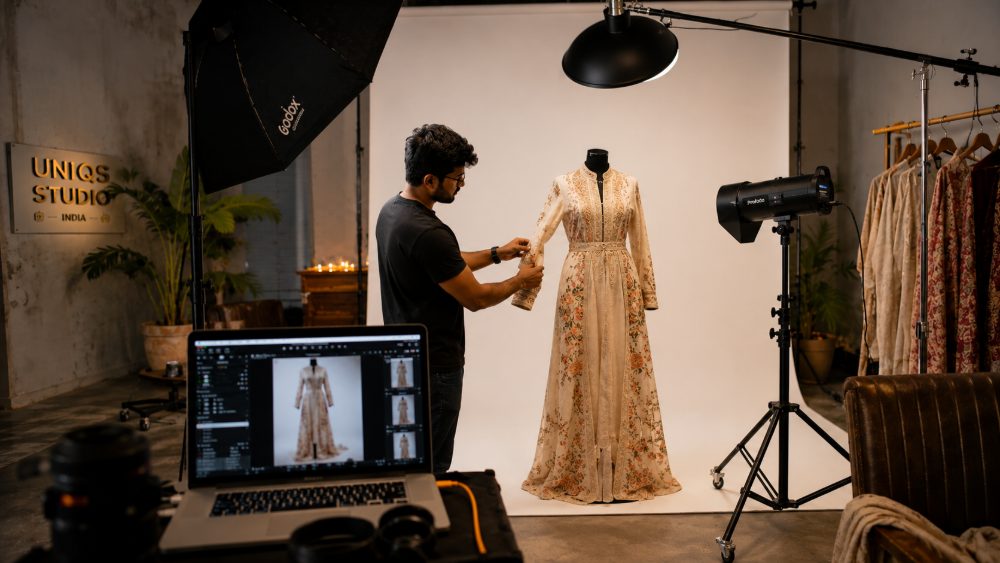 Behind the scenes of behind the scenes photograph of premium Indian fashion photography studio in Delhi NCR showing