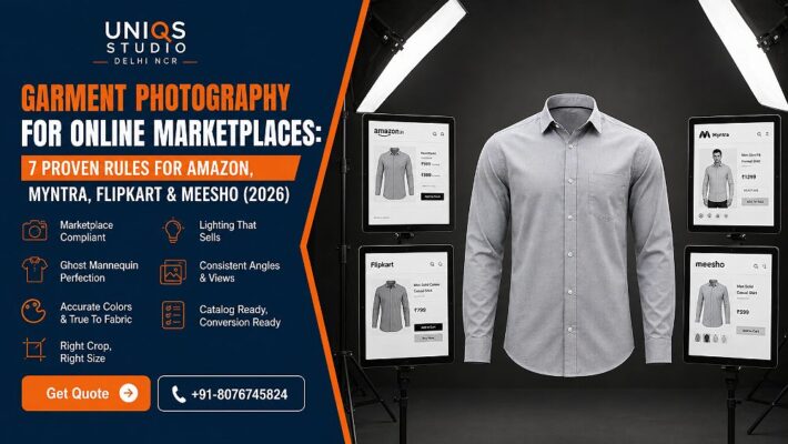 Garment photography for online marketplaces setup at Uniqs Studio Delhi NCR showing a ghost mannequin shirt