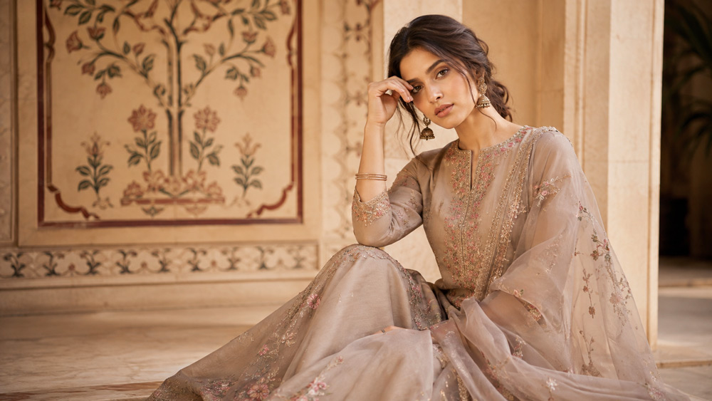 Editorial fashion model shoot with cinematic lighting for a D2C ethnic wear brand in Delhi NCR shot by Uniqs Studio