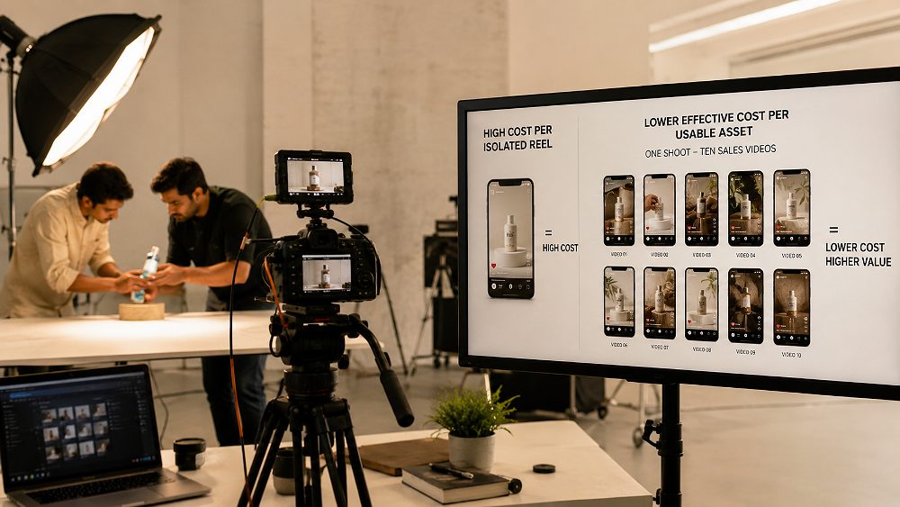 Behind the scenes of business comparing high cost per isolated product Reel against lower effective cost per usable asset