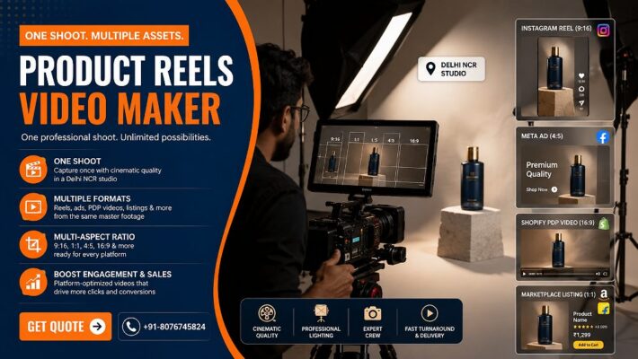 Professional Product Reels Video Maker filming one ecommerce product shoot in a Delhi NCR studio with