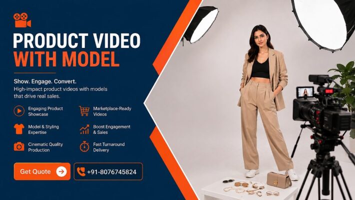 Product Video with Model production in a professional ecommerce studio showing a fashion model in