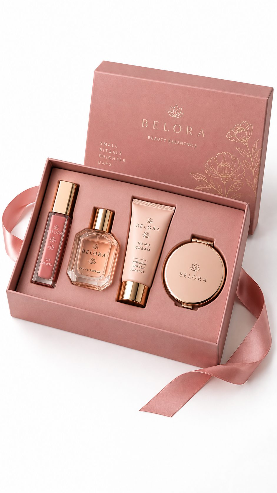 Beauty gift set showing what's in the box