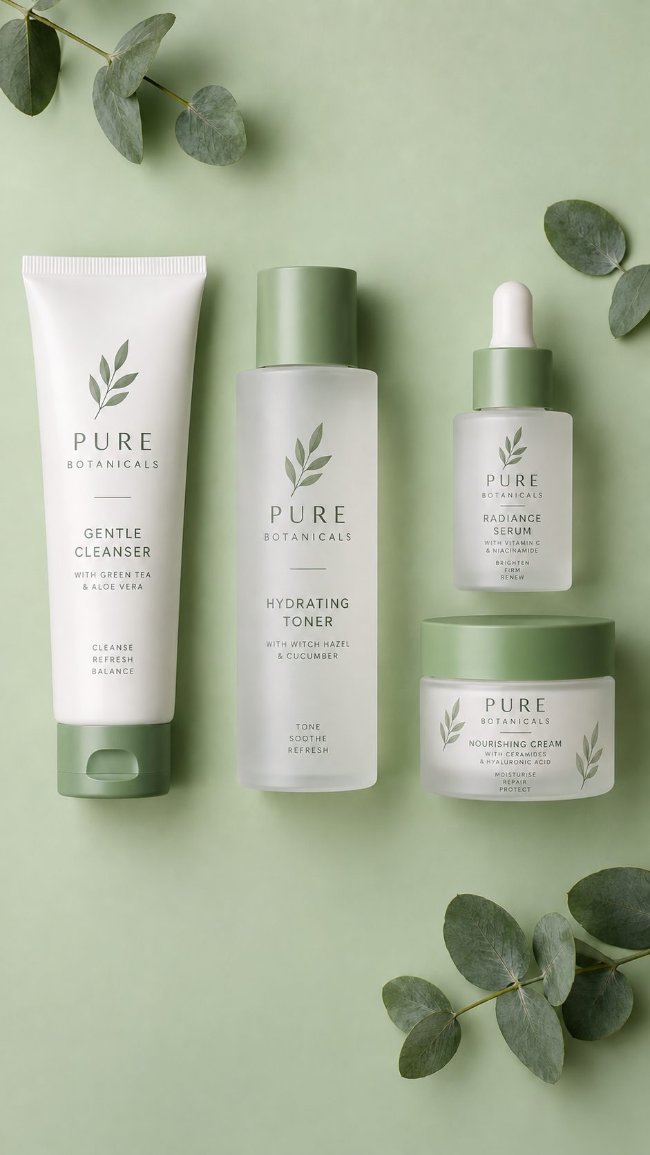 Skincare kit arranged as a flat lay