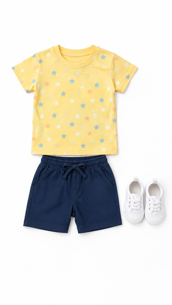 Kidswear outfit photographed as a flat lay