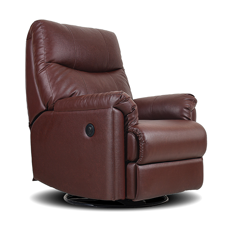 Brown leather electric recliner chair on a white background
