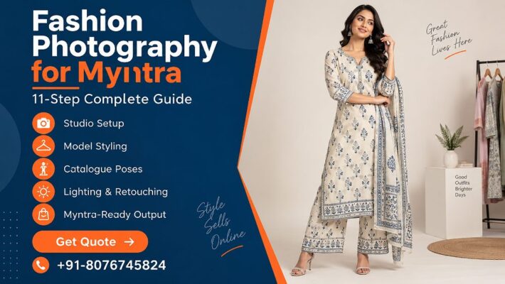 Professional Fashion Photography for Myntra shoot showing an Indian female fashion model wearing a premium
