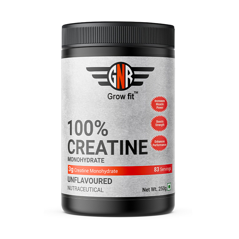 Creatine monohydrate supplement jar on a white background