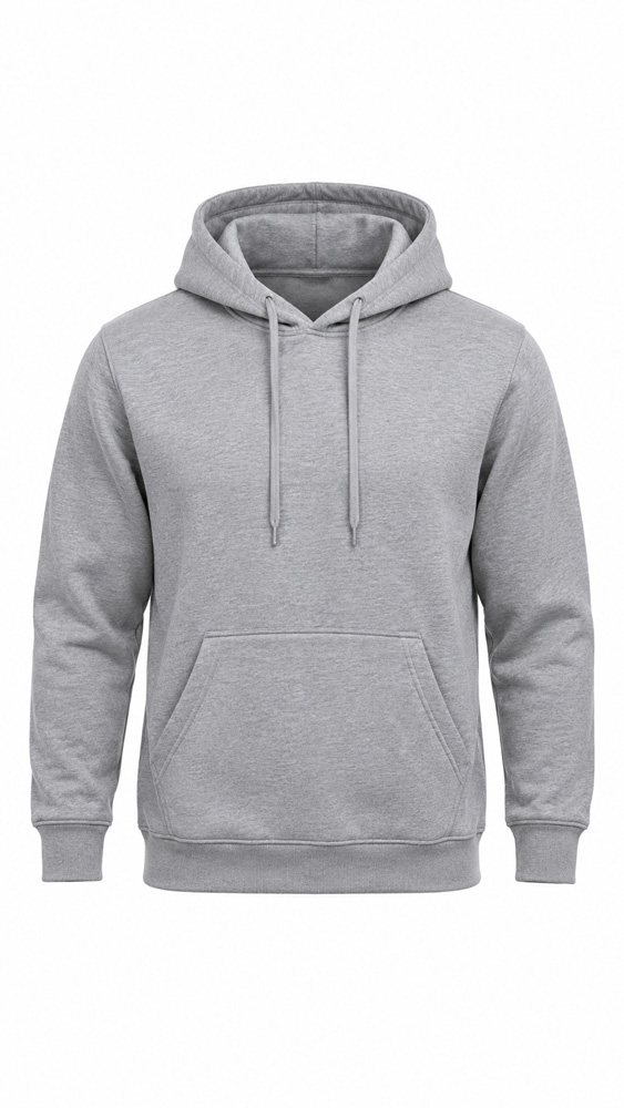 Grey hoodie photographed on a ghost mannequin