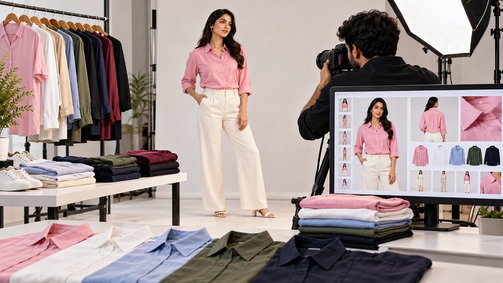 Behind the scenes of myntra EORS catalogue health and Myntra product photography planning with organised fashion garments