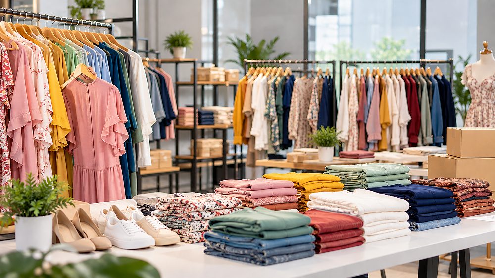 Behind the scenes of myntra EORS Checklist for fashion sellers with organised apparel assortment on racks representing SKU