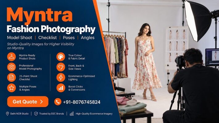 Myntra Fashion Photography model shoot in a professional Delhi NCR ecommerce studio with a fashion model,
