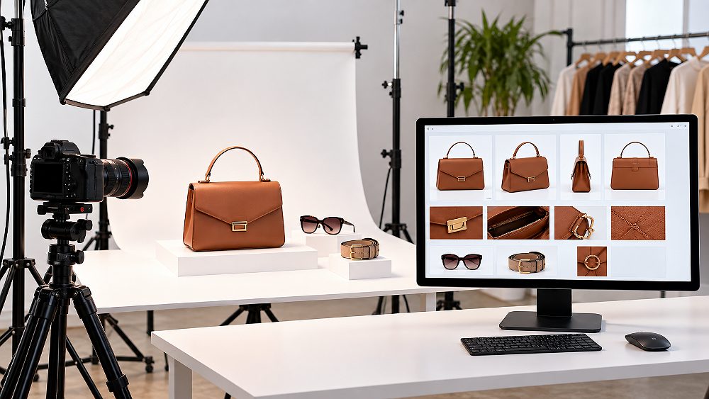 Behind the scenes of myntra catalogue QC checklist example for fashion accessories showing a clean product photography