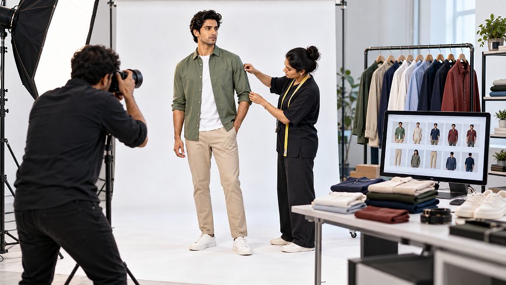 Behind the scenes of myntra fashion brand seller checklist image showing an organised minimalist clothing rack in a bright
