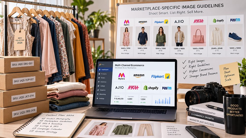 Behind the scenes of multi-channel ecommerce fashion content planning for Myntra Amazon Flipkart Ajio Nykaa Shopify and